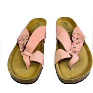 AUTENTI pink leather cork slide sandals size 40/10 Floral Spain